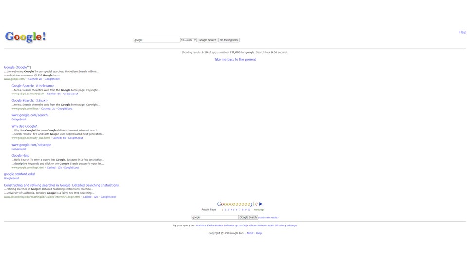 So in etwa sah Google 1998 aus.