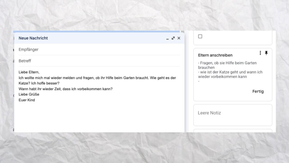 Über die Seitenleiste in GMail könnt ihr euch einfach für das Verfassen einer Mail an den Notes orientieren oder bedienen.