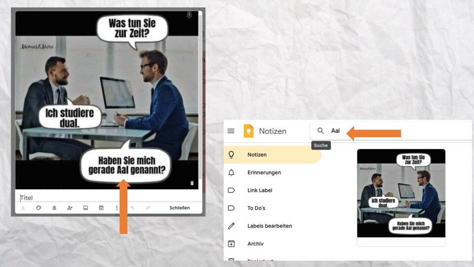 Selbst bei spaßigen Fotos ist Google in der Lage euch die Textsuche zu ermöglichen.
