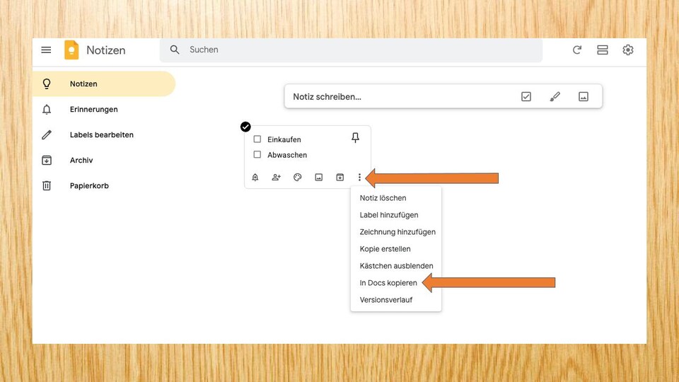 Wie alle Google-Services ist auch Google Keep vernetzt und ihr könnt eure Daten einfach in Docs kopieren.