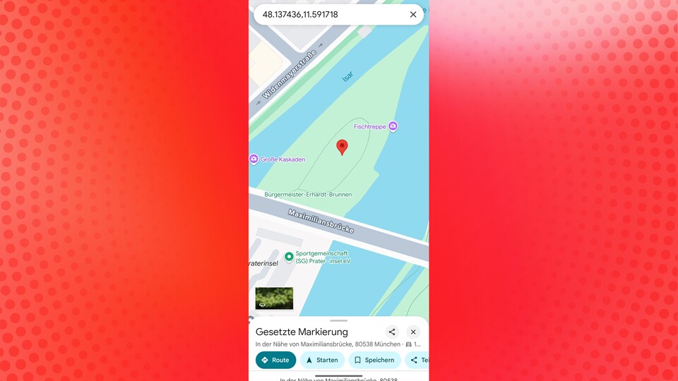 So sieht eine gesetzte Markierung bei Google Maps aus.