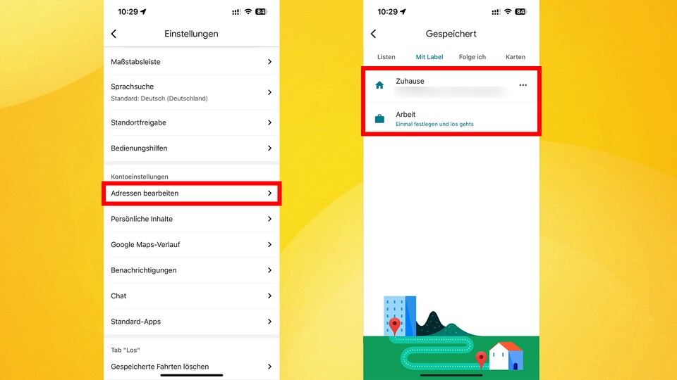 Das Festlegen von Adressen erspart euch beim Navigieren einige Klicks. (Bild: GameStar Tech)