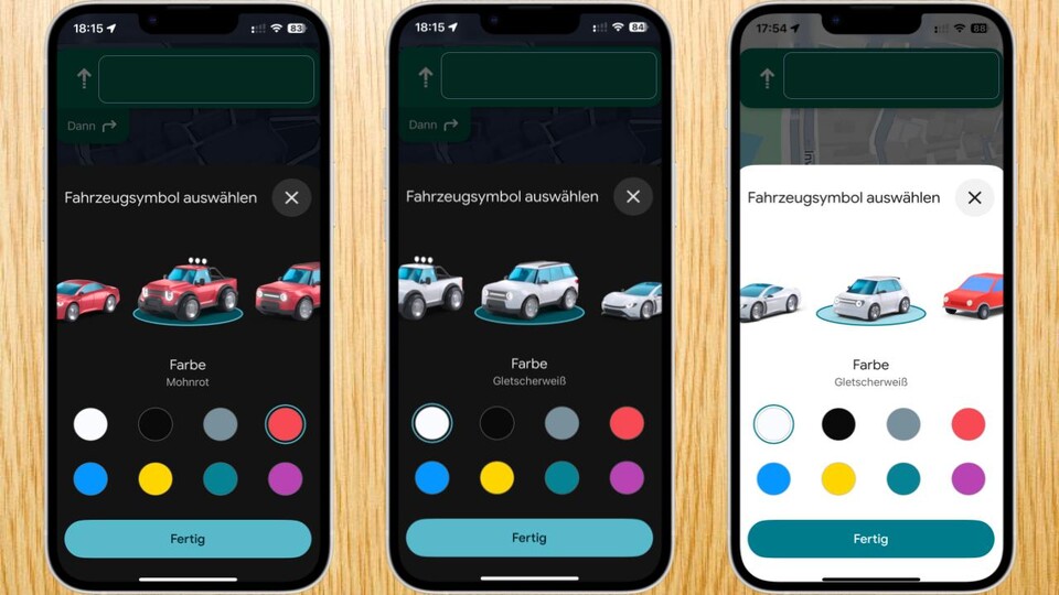 Für einen persönlichen Twist könnt ihr euer eigenes Auto auswählen, das euch durch die Navigation führt.