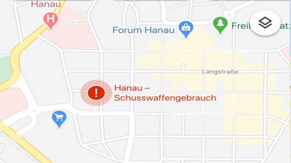 Auch beim Terroranschlag in Hanau 2020 hat Google Maps einen Vorfall angezeigt. (Bildquelle: Rheinische Post Online)