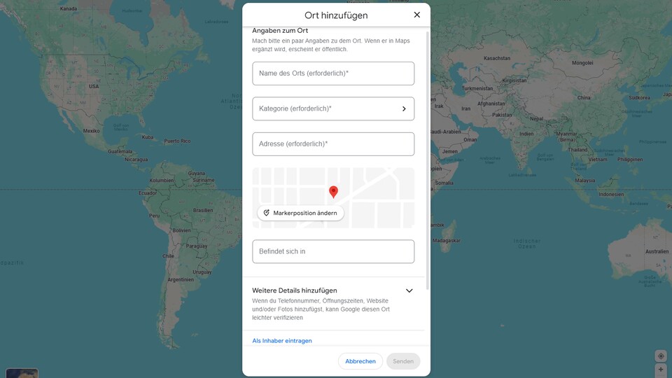 Ihr könnt Google eigene Vorschläge für Orte machen, die bei Google Maps ergänzt werden sollen.