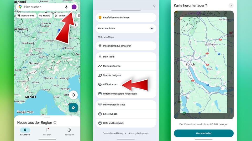 Offlinekarten ermöglichen Navigation ohne Internetverbindung.