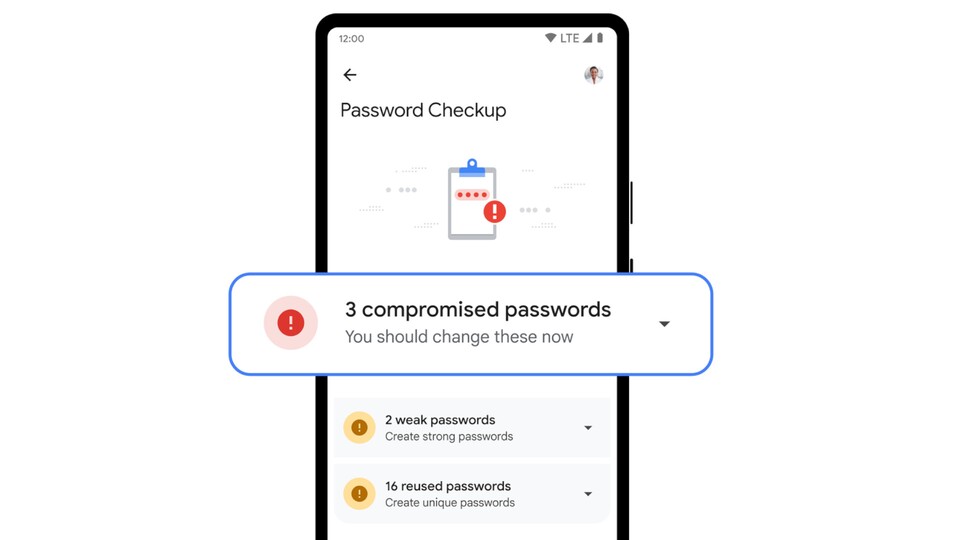 Wenn Betrüger in den Besitz eurer Passwörter gekommen sind, kann der Passwortmanager euch nun warnen und ein neues Passwort generieren. (Quelle: Google)