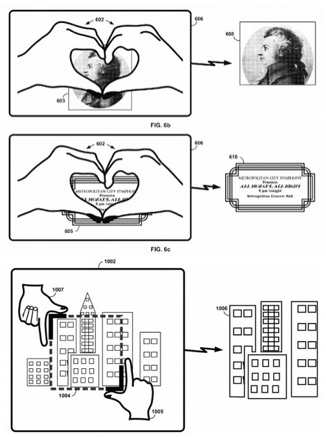 Bilder aus der Patentschrift von Google zeigen die Herz- und die L-Geste.