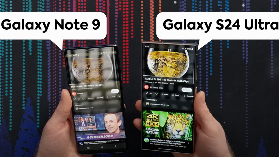 Der Vergleich gilt auch mit aktuelleren Smartphones. Das Galaxy S24 Ultra spiegelt deutlich weniger. (Bild: ShortCircuit)