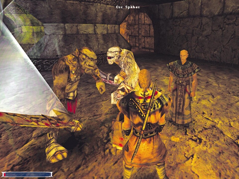 In der Ork-Höhle beschützen wir als Templer einen Priester der Sumpfsekte vor Unheil. (800x600)