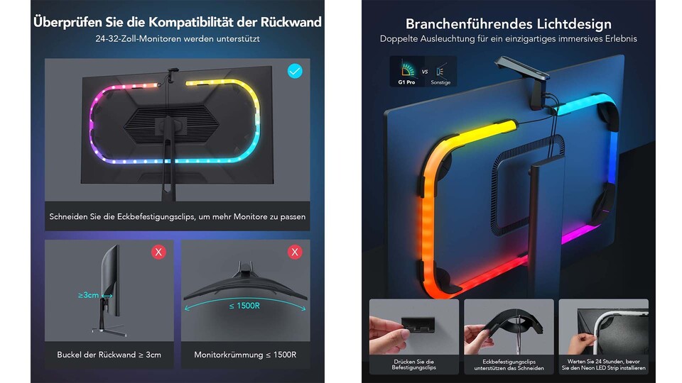 Ihr wollt Ambilight am PC? Hersteller wie Govee bieten RGB-Stripes an, die genau das bewerkstelligen. Steuern könnt ihr diese, tadaa, per Alexa und dem Echo Show.
