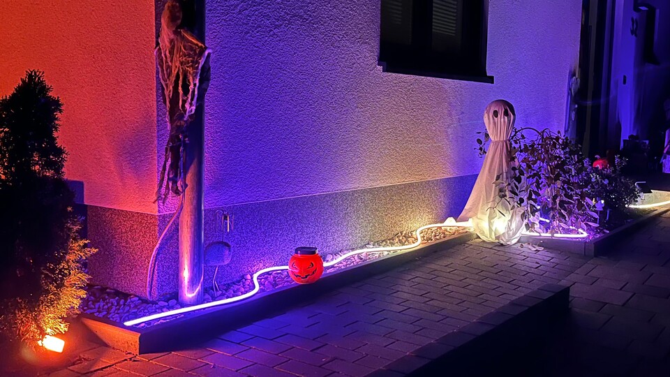 Den Neon-Lichtschlauch hatte ich zu Halloween vor dem Haus verlegt.