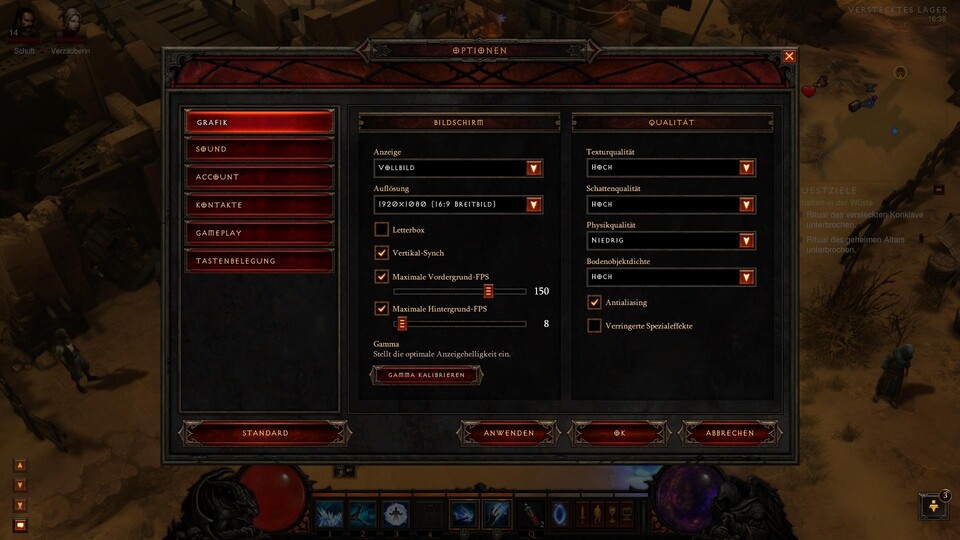 Die Grafikeinstellungen von Diablo 3 sind sehr übersichtlich zusammengefasst. 