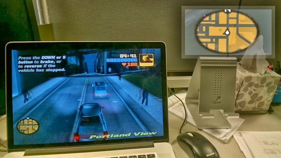Mit Hilfe von Google Glass lässt sich die Mini-Karte bei Grand Theft Auto 3 direkt in das Sichtfeld des Spielers einblenden.