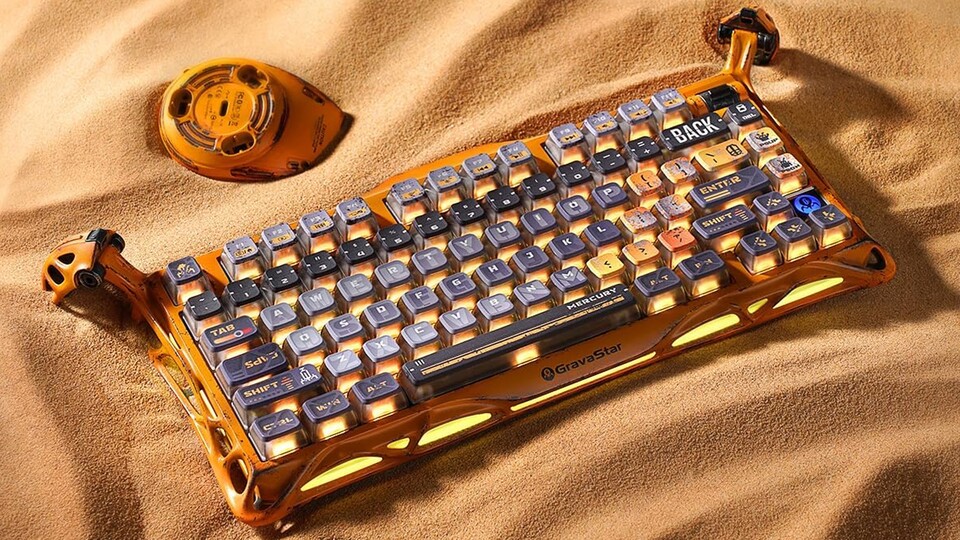 Die Tastatur gibt es in verschiedenen Versionen, falls euch das orange nicht gefällt. Wem die Tastatur nicht reicht: GravaStar hat auch die passende Maus und die passenden Lautsprecher im Angebot.