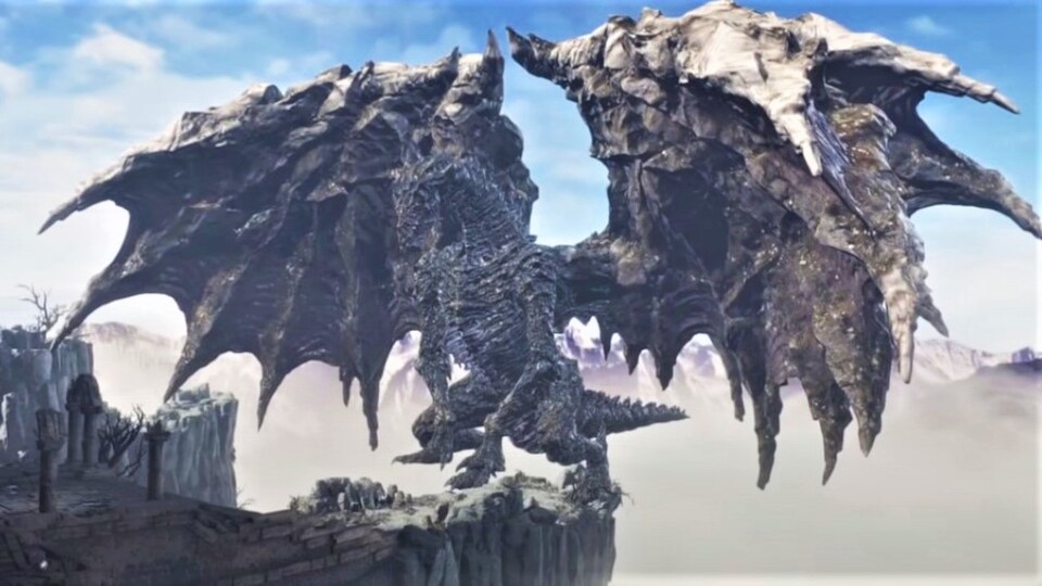 Gegen den größten Drachen von Elden Ring sieht sogar der Erzdrache aus Dark Souls 3 kümmerlich aus. Bild: YouTubeZullie the Witch