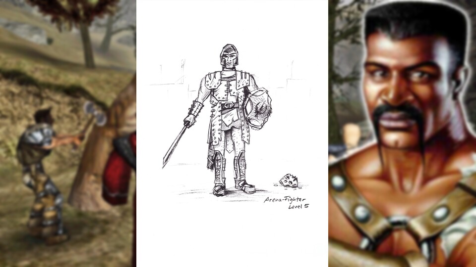 Artwork eines Arenakämpfers. Im nie fertiggestellten Addon sollte es übrigens regelmäßige Kämpfe in der Arena des Alten Lagers geben.