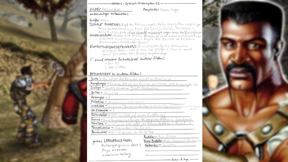 Hier sieht ihr eine frühe Version der geplanten Gilden. Es sind deutlich mehr als letztendlich im Hauptspiel landeten. Damals befand sich Piranha Bytes noch in der Konzeptionsphase und wusste noch nicht, wie steinig die Entwicklung in den nächsten Jahren sein wird.