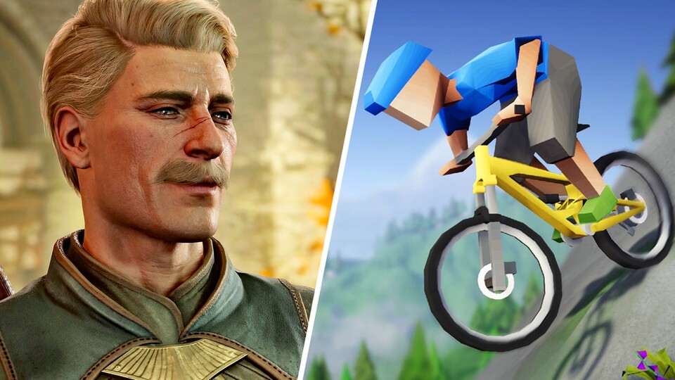 Der Preis für Baldurs Gate 3 (links) war nie tiefer als jetzt. Aber auch andere Spiele sind im Sale - Peter empfiehlt euch sechs Stück mit guten Angeboten und heftigen Rabatten, etwa Lonely Mountain: Downhill (rechts).