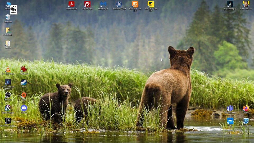 Auf dem Desktop gehören die Symbole für mich an den Rand, so bleibt mehr Platz für das Wallpaper.