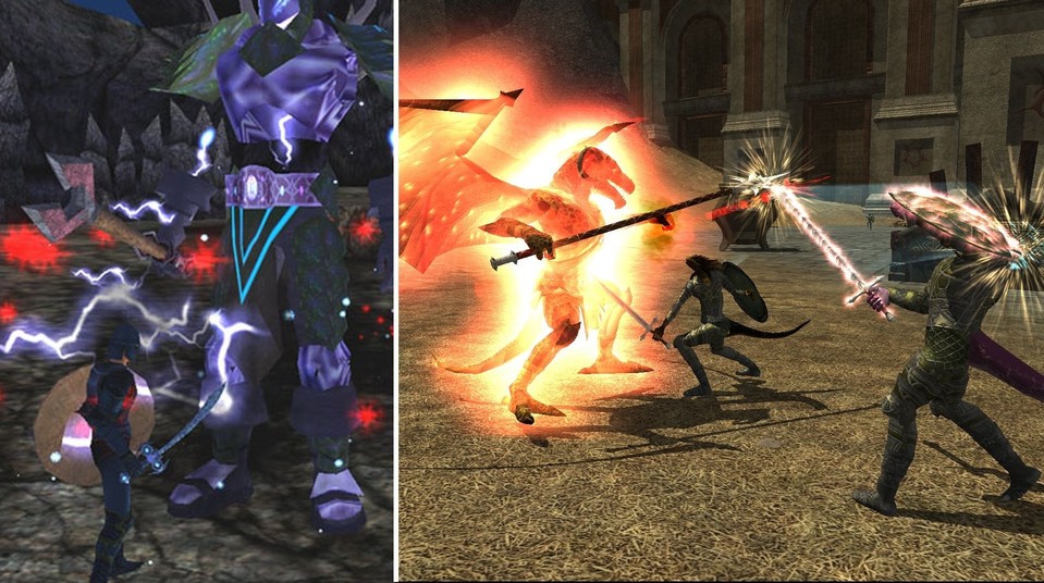Obwohl Everquest (links, neuestes Addon) der wichtigste WoW-Vorläufer war, spielt Everquest 2 (rechts) nur noch im unteren Mittelfeld.