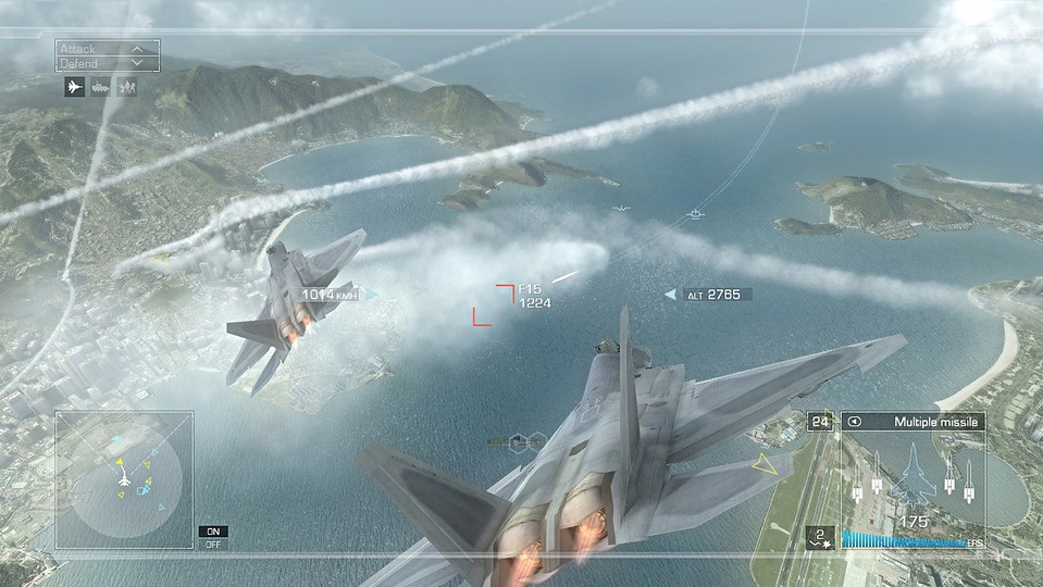 Feindmaschinen außerhalb der Sichtweite werden durch rote Kästen markiert. Doch keine Angst: Im Spiel kommen Sie nah genug an die Gegner heran, um ihre schicken Flugzeugmodelle zu bewundern.