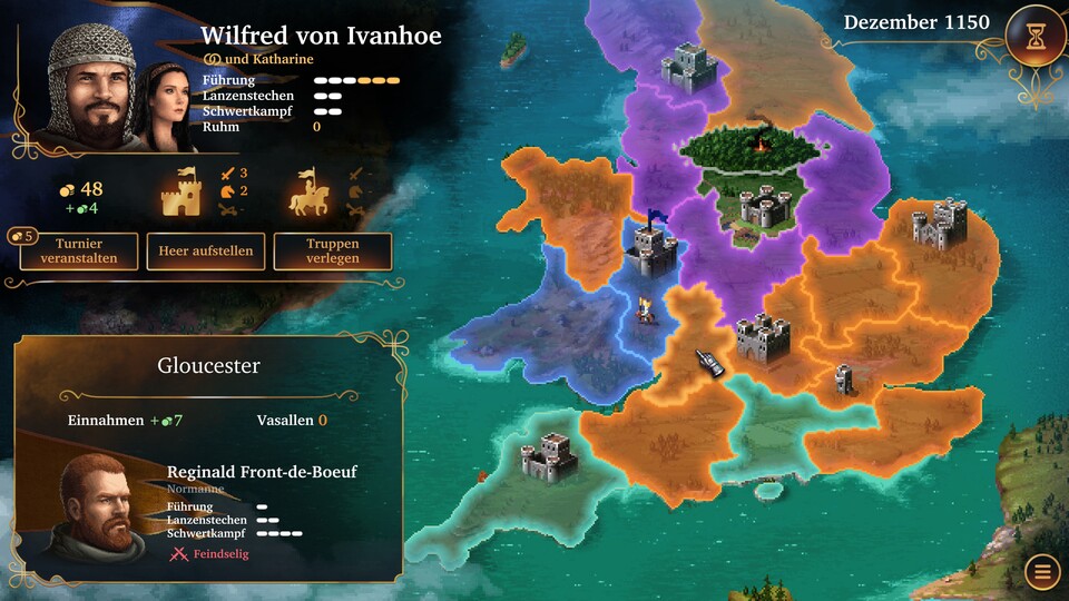 Die Englandkarte im Klassikmodus: Rundenweise befreien wir die Insel von den Normannen.