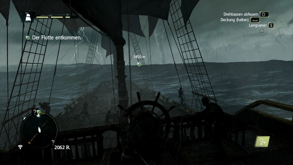 Assassin's Creed 4 : Peitschender Regen, eine unruhige See und ein Gewitter: In einem Sturm zeigt Black Flag, was es optisch drauf hat.