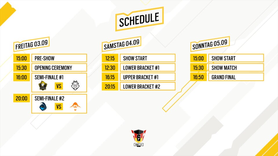 Der Ablaufplan des Finals der GSA League 2021: Die Zeiten für die späteren Matches können variieren.