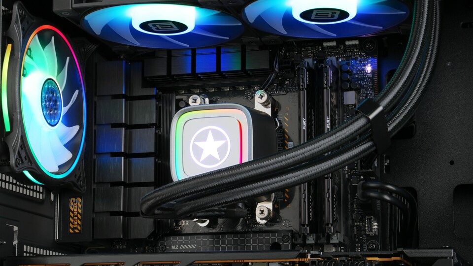 Die wartungsfreie AIO-Wasserkühlung GameStar Liquid aRGB 240mm sorgt für optimale Betriebstemperaturen der CPU.