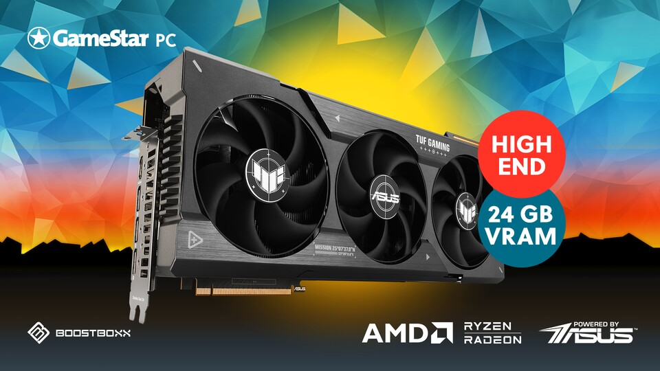 Die ASUS TUF Radeon™ RX 7900 XTX sorgt mit ihrem OC-Takt für hohe FPS und schicke Grafik.