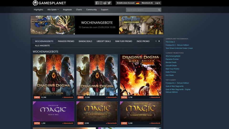 Shops, wie Gamesplanet haben wöchentlich wechselnde Angebote mit neuen Releases, Klassikern und Indies.