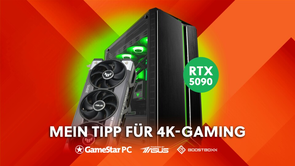 Der Gaming-PC für 4K kommt ebenfalls mit RTX 5090 und Ryzen 9 9950X3D, hat aber etwas weniger RAM und ein günstigeres Gehäuse. Die Ersparnis gegenüber dem Elite Z ist dafür enorm. (Abgebildete Grafikkarte beispielhaft)
