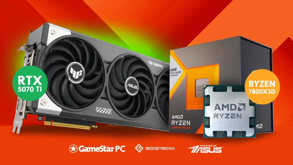 Performance pur: mit der GeForce RTX 5070 Ti 16 GB und Ryzen 7 7800X3D gibt es nichts, was ihr nicht mit Vollgas spielen könntet.