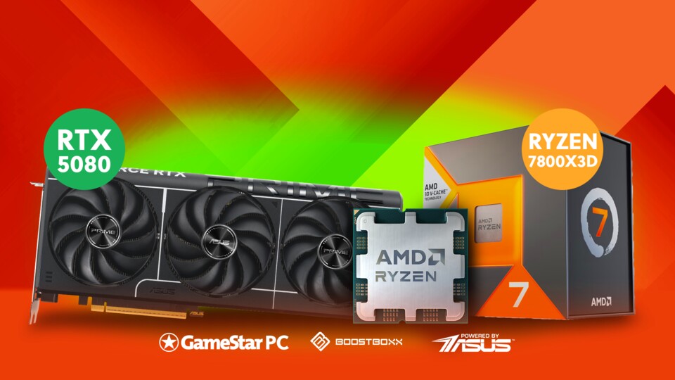 Saustarke Kombination für 4K-Gaming: Die GeForce RTX 5080 und der Ryzen 7 7800X3D sorgen für Spitzenperformance.