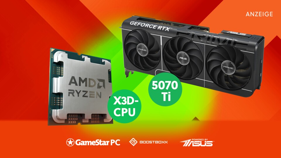 Preis-Leistungs-Tipp für 4K-Grafik: Der GameStar PC Ultimate Ryzen Pro mit Nvidia GeForce RTX 5070 Ti.