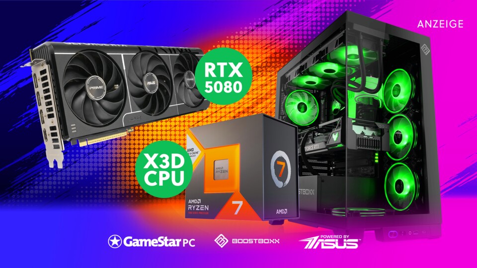 Auch in Zukunft abgesichert: Unser Gaming-PC mit 64 GB RAM und RTX 5080 für DLSS 4 und MFG. (Abbildung beispielhaft)