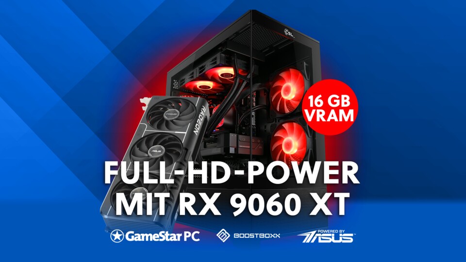 Mit dem starken Achtkerner und der zukunftssicheren RX 9060XT 16 GB ist der GameStar PC Alpha Pro Max ideal für Full-HD-Gaming auf maximalen Details.
