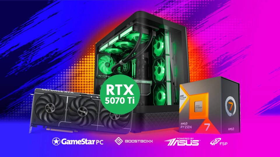 Hier kommen nicht nur RGB-Fans auf ihre Kosten: Mit der RTX 5070 Ti mit 16 GB VRAM und dem schnellen Ryzen 7 7800X3D bekommt ihr hier sehr viel Performance geboten.