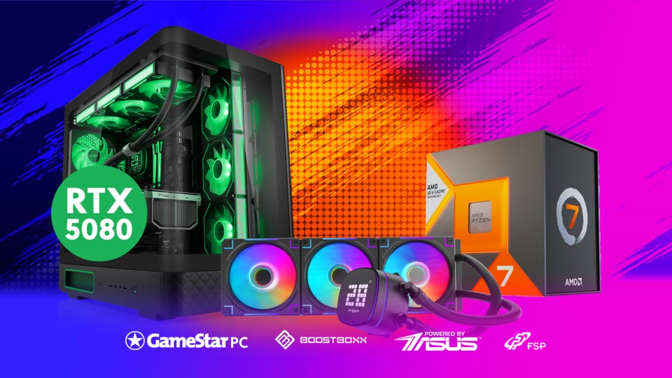 Außen Party, innen Power: Mit der RTX 5080 und dem Ryzen 7 9850X3D liefert der 4K-Gaming-PC eine grandiose Performance in allen Spielen ab.