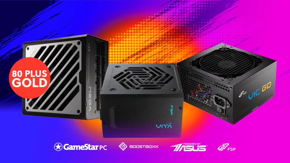 In den GameStar PC NEONs steckt je eins dieser FSP-Netzteile. (Von links nach rechts: 1200 Watt FSP MEGA GM 1200W, 850 Watt FSP VITA GD 850W, 650 Watt FSP VIC GD 650W)