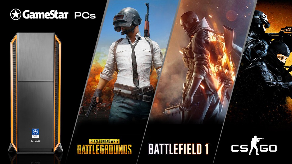 Kostenlose E-Sports Spiele-Blockbuster abstauben: PUBG, Battlefield 1 und CS:GO gibt es zu jedem GameStar-System mit einem Intel Core i5 oder i7. 