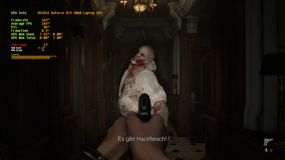 Mit DLSS und Frame Generation gibt es kein Hackfleisch, sondern flüssige Bildraten jenseits der 150 FPS. Der 180 Hz Monitor des XL-Laptops kommt hier perfekt zum Einsatz.