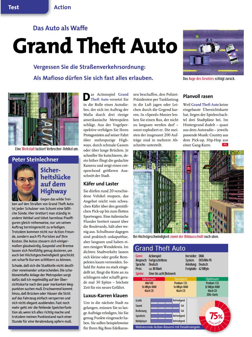 Nur eine einzige Seite: Mehr Platz bekam der Test des ersten GTA-Teils in der GameStar-Ausgabe 011998 nicht.