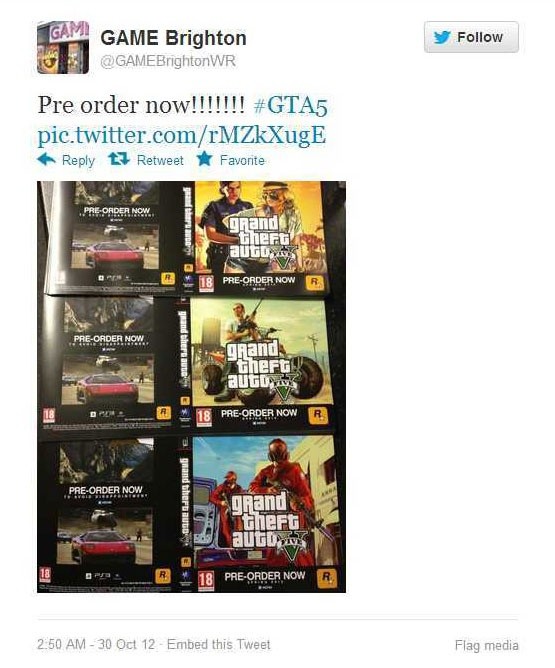 Dieses Bild von GTA 5 veröffentlichte der Händler GAME via Twitter.