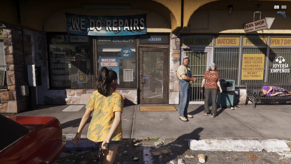 Ab durch die Vordertür, Knarre hinterm Rücken: Im Trailer zu GTA 6 gehen die beiden Hauptfiguren wenig subtil vor.