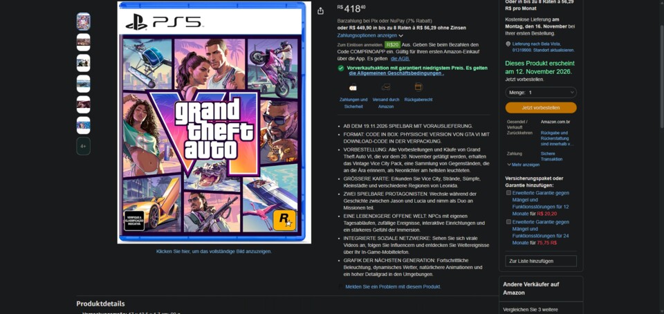 Die brasilianische Amazon-Seite beschreibt die Features ausführlicher als gewollt.