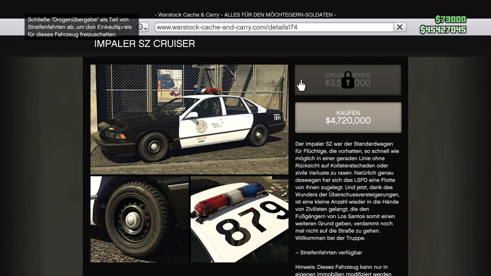 Ein schnelles Einsatzfahrzeug, dass besonders bei hitzigen Verfolgungsjagden zum Einsatz kommt.