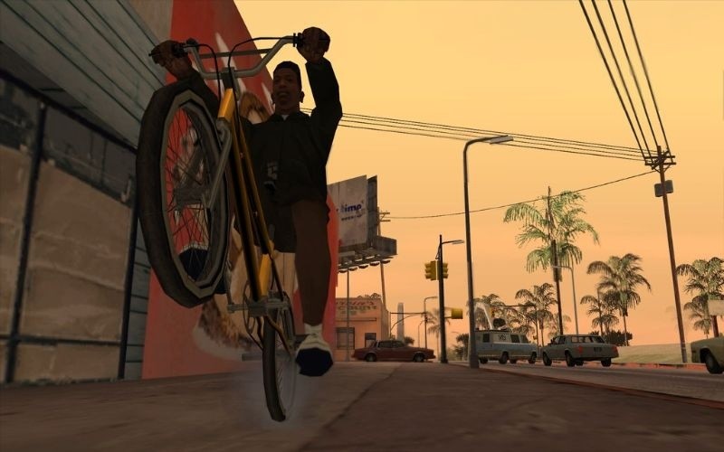 Carl »CJ« Johnson aus Grand Theft Auto: San Andreas auf seinem Fahrrad