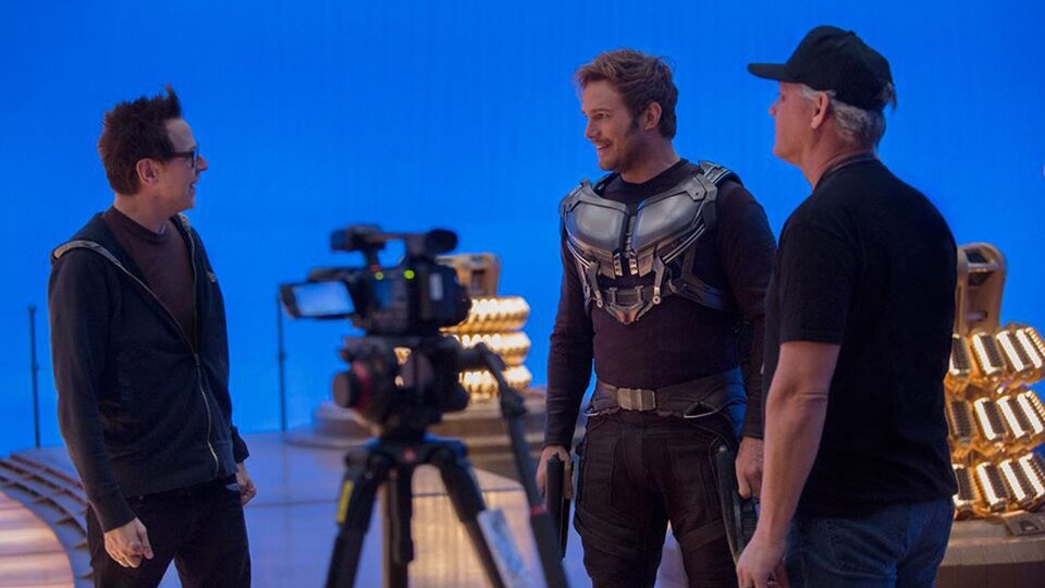 Regisseur James Gunn mit Chris Pratt bei den Dreharbeiten zu Guardians of the Galaxy 2. Den dritten Teil wird jemand anderes drehen.